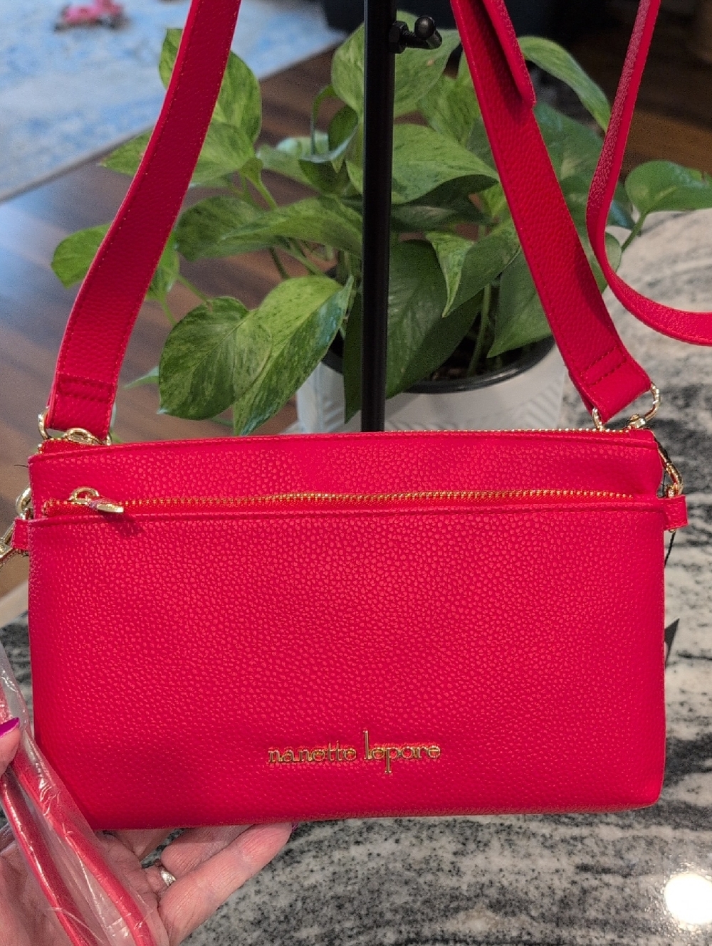 Nanette Lepore Shellie Bright Red Pebbled Crossbody Bag